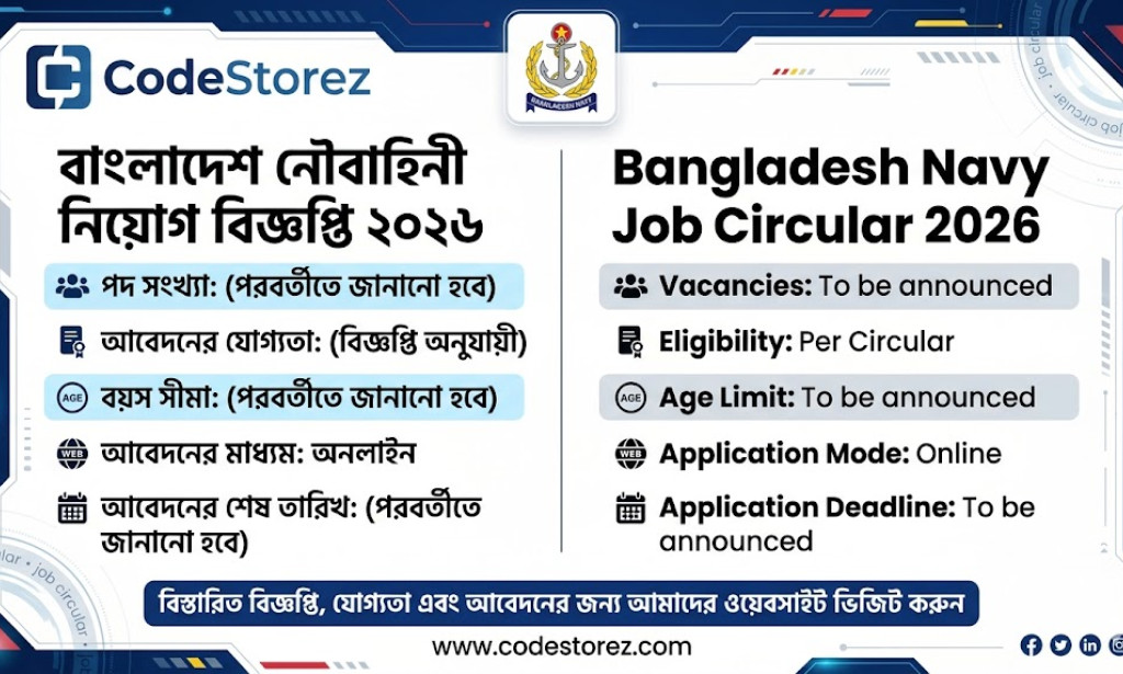 বাংলাদেশ নৌবাহিনী নিয়োগ বিজ্ঞপ্তি ২০২৬ | Bangladesh Navy Job Circular 2026