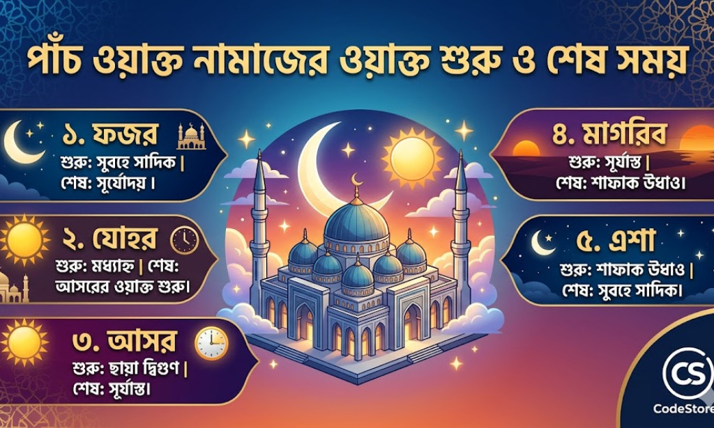 পাঁচ ওয়াক্ত নামাজের ওয়াক্ত শুরু ও শেষ সময়