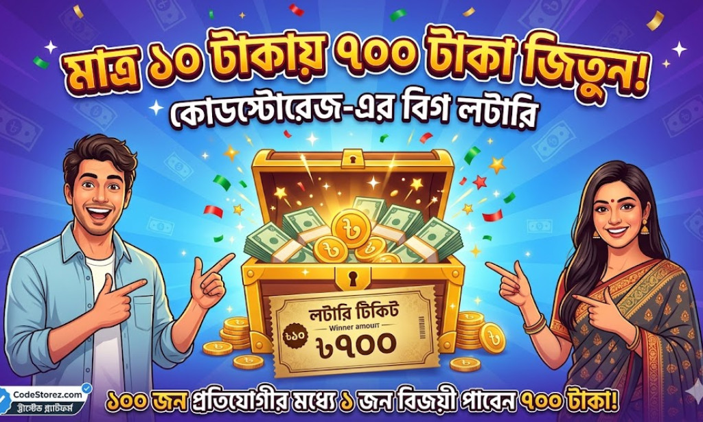 মাত্র ১০ টাকায় ৭০০ টাকা জেতার সুযোগ! কোডস্টোরেজে আপনার ভাগ্য পরীক্ষা করুন