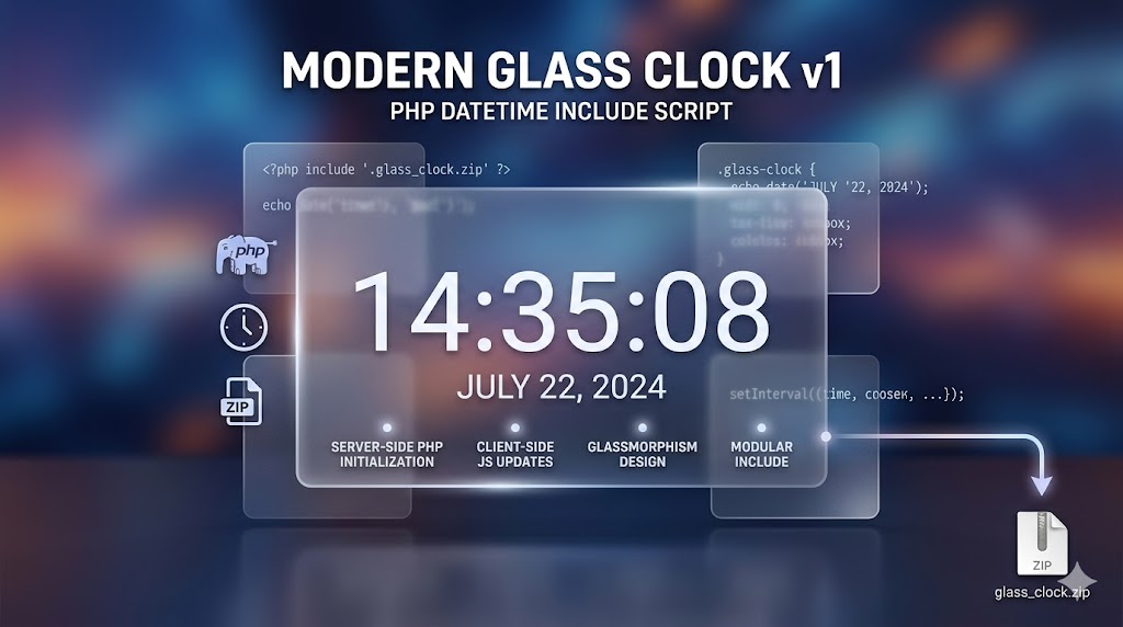 Modern Glassmorphism PHP Date & Time Component